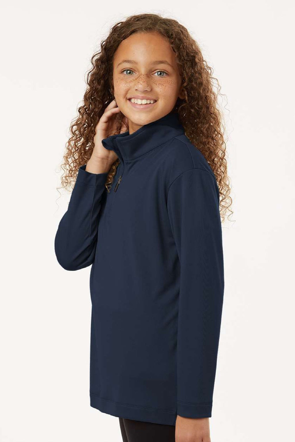 AllPro 41870Y Youth Pro Lock Performance 1/4 Zip Sweatshirt Navy Blue Model Side