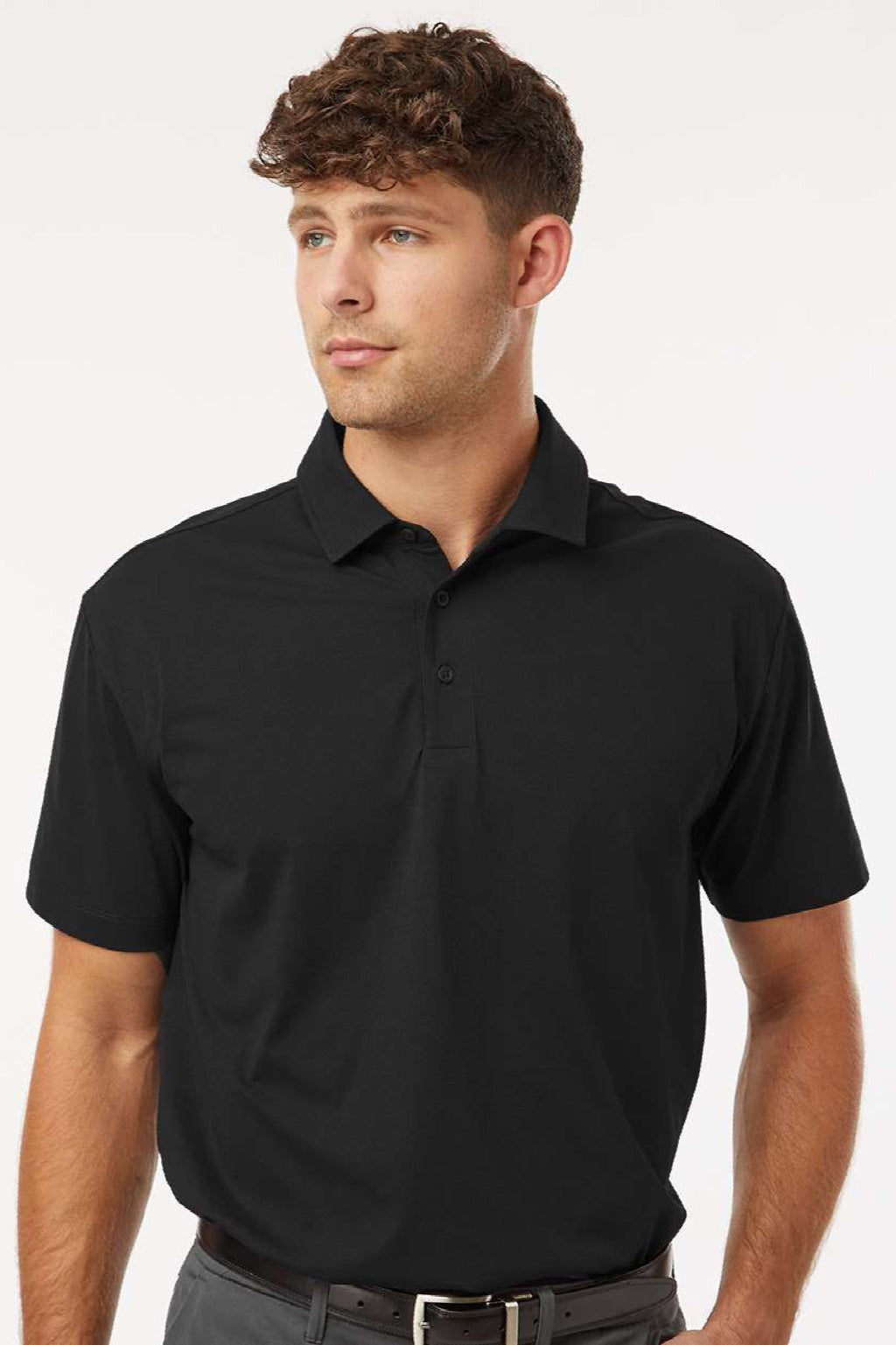 AllPro 41SP0 Mens Pro Flex Sorona Short Sleeve Polo Shirt Black Model Front