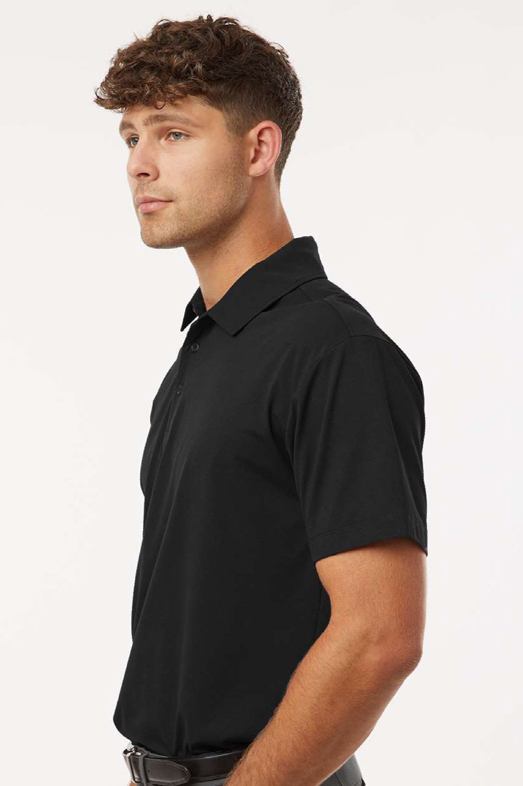 AllPro 41SP0 Mens Pro Flex Sorona Short Sleeve Polo Shirt Black Model Side
