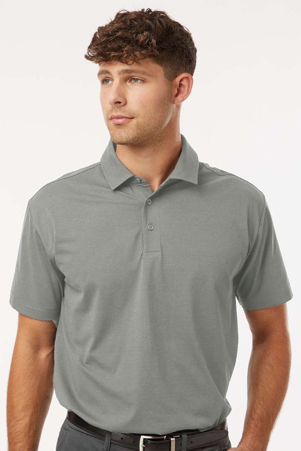 AllPro 41SP0 Mens Pro Flex Sorona Short Sleeve Polo Shirt Greystone Model Front