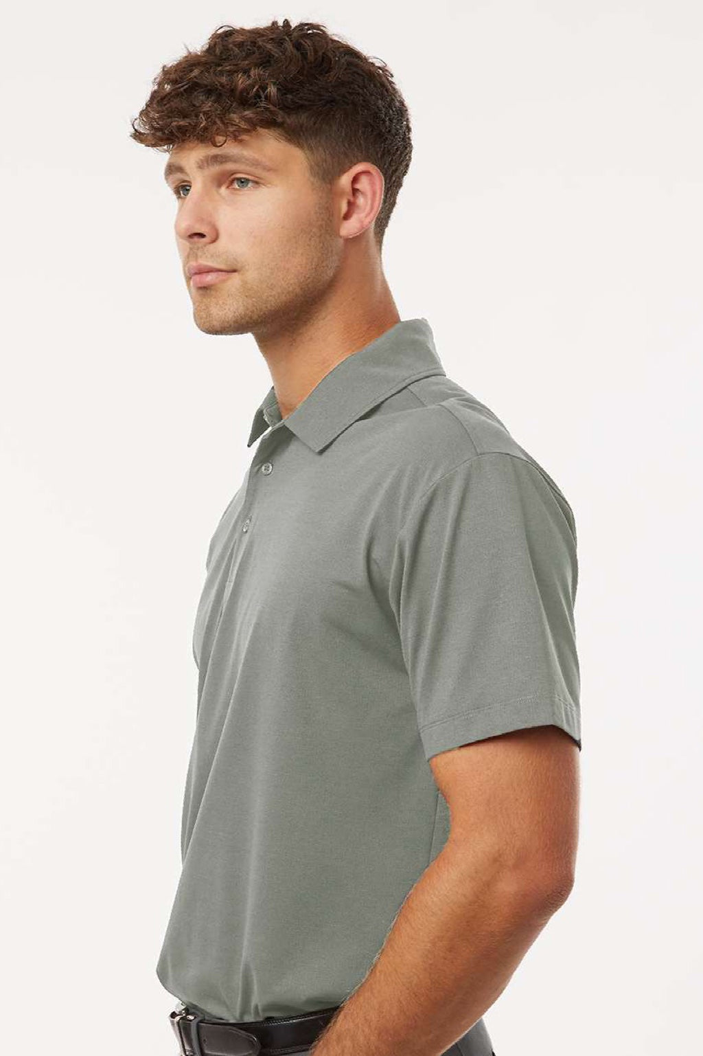 AllPro 41SP0 Mens Pro Flex Sorona Short Sleeve Polo Shirt Greystone Model Side