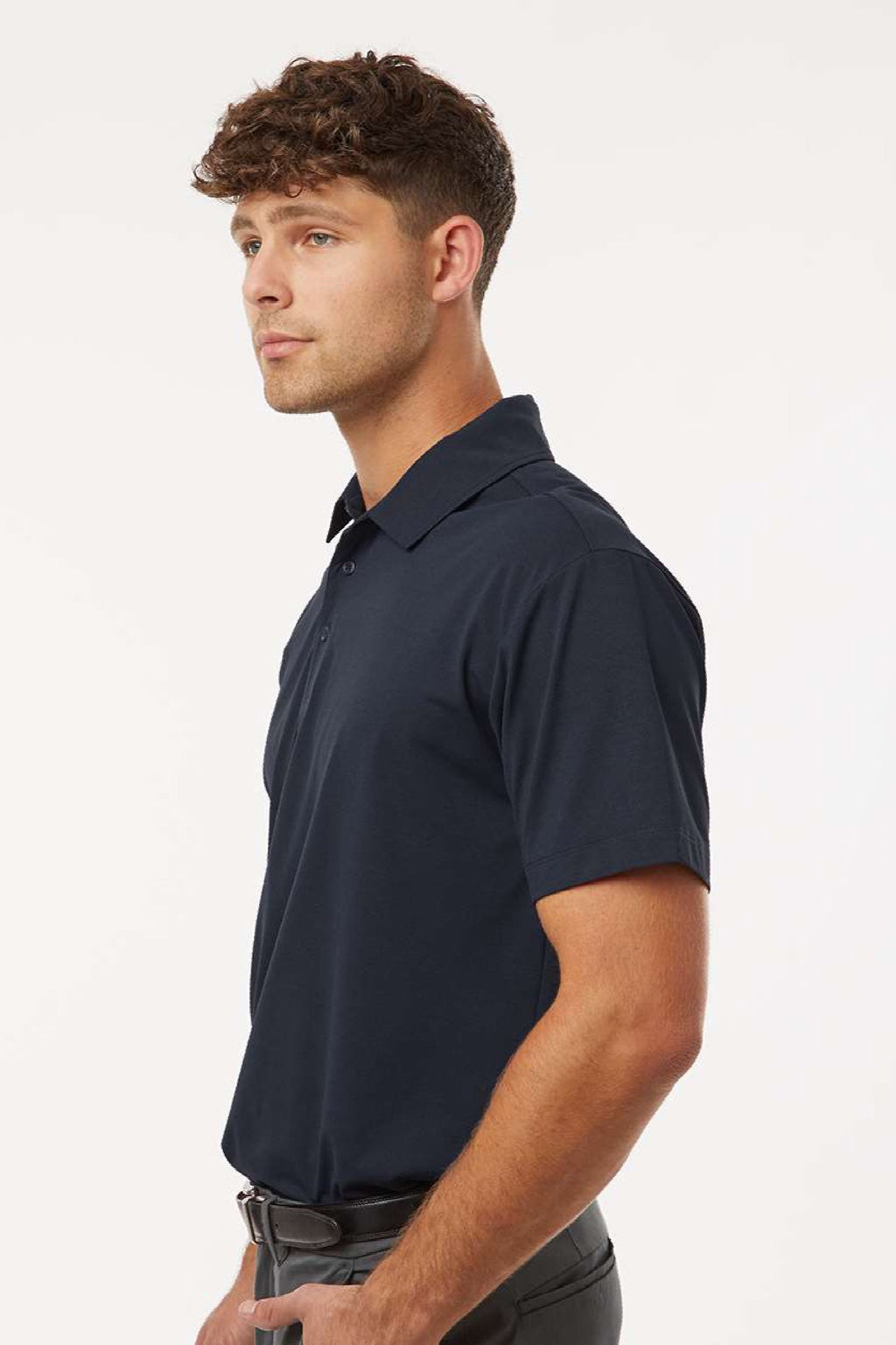 AllPro 41SP0 Mens Pro Flex Sorona Short Sleeve Polo Shirt Navy Blue Model Side