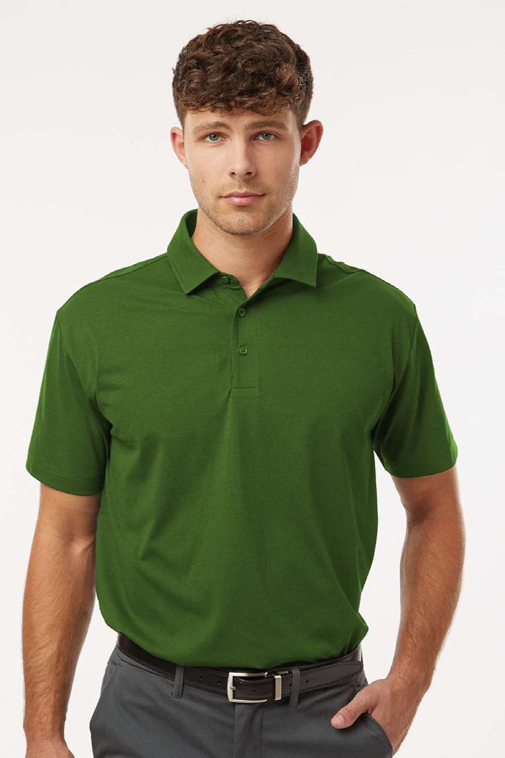 AllPro 41SP0 Mens Pro Flex Sorona Short Sleeve Polo Shirt Olive Green Model Front