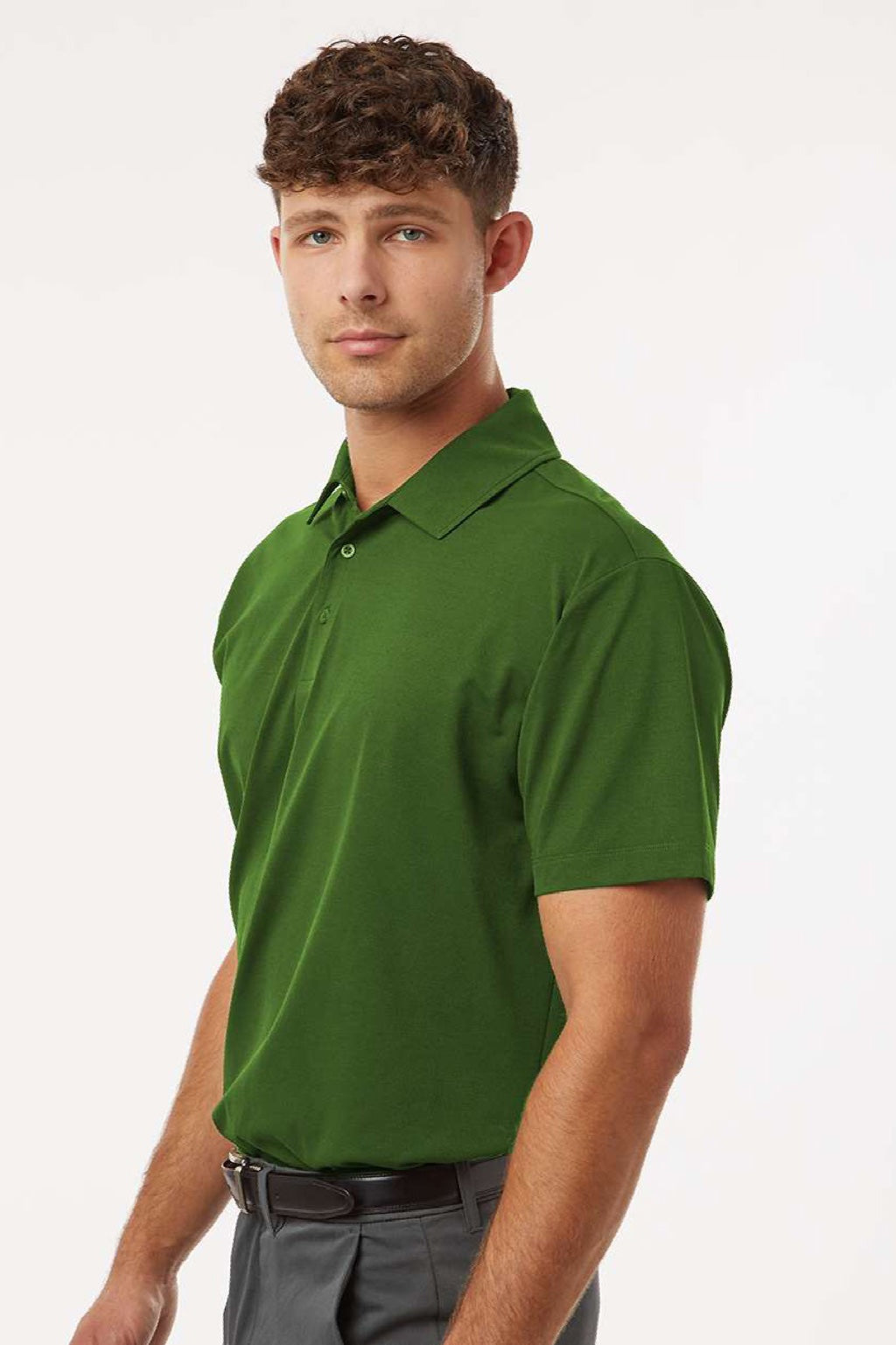 AllPro 41SP0 Mens Pro Flex Sorona Short Sleeve Polo Shirt Olive Green Model Side
