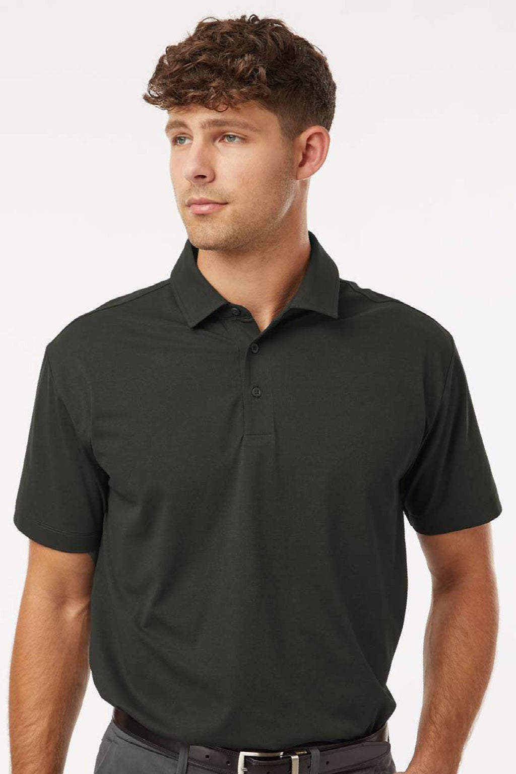 AllPro 41SP0 Mens Pro Flex Sorona Short Sleeve Polo Shirt Smoke Grey Model Front