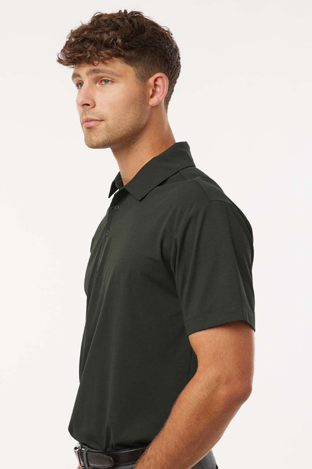 AllPro 41SP0 Mens Pro Flex Sorona Short Sleeve Polo Shirt Smoke Grey Model Side