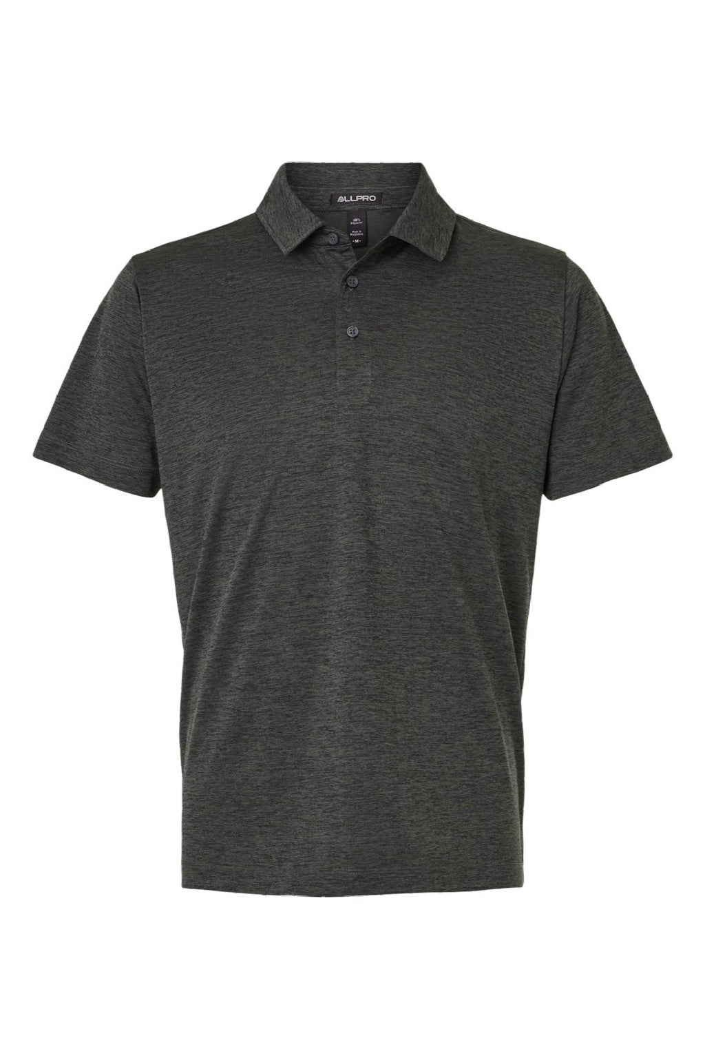 AllPro 4HM00 Mens Performance Melange Short Sleeve Polo Shirt Black Melange Flat Front