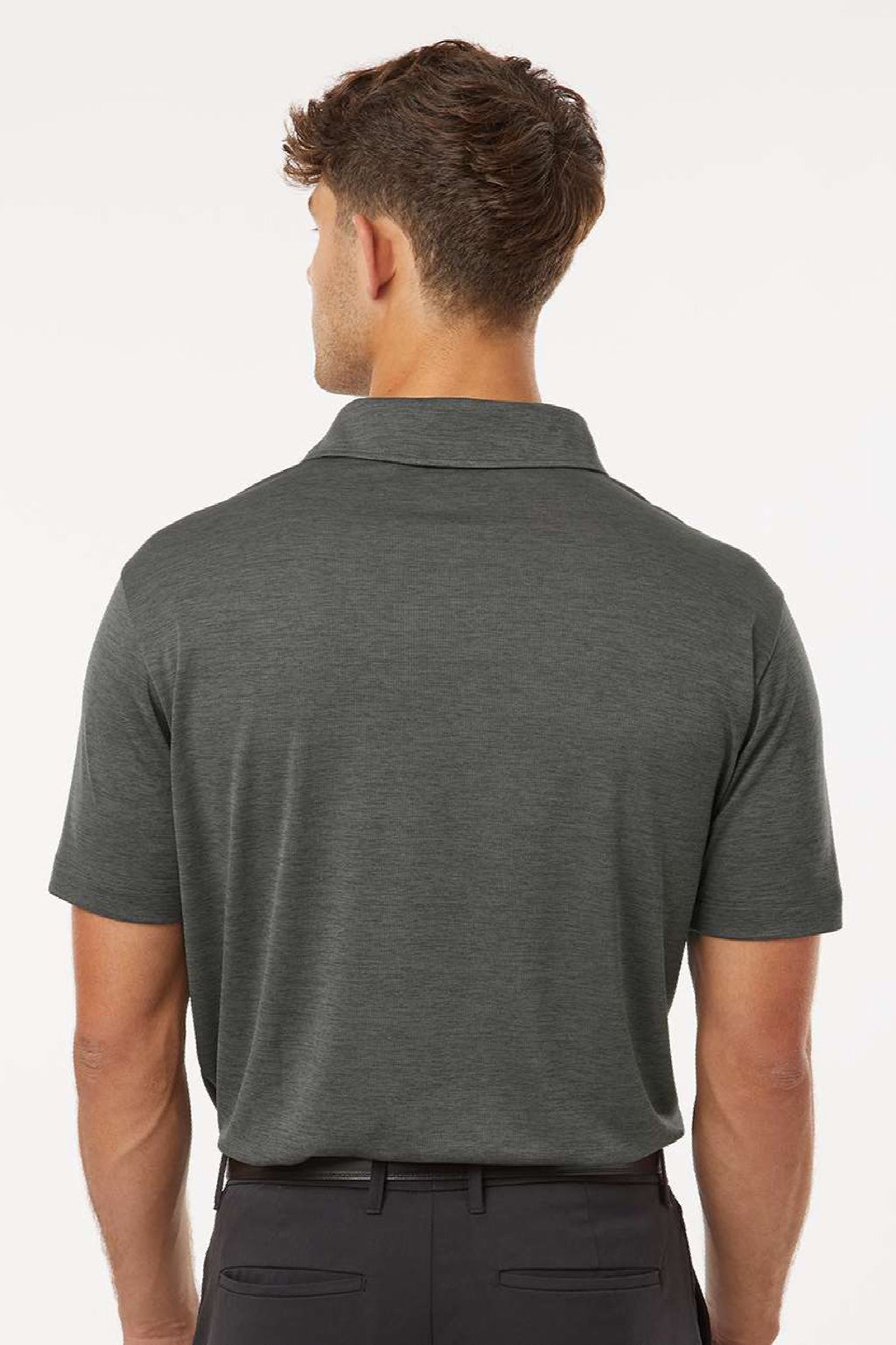 AllPro 4HM00 Mens Performance Melange Short Sleeve Polo Shirt Charcoal Grey Melange Model Back