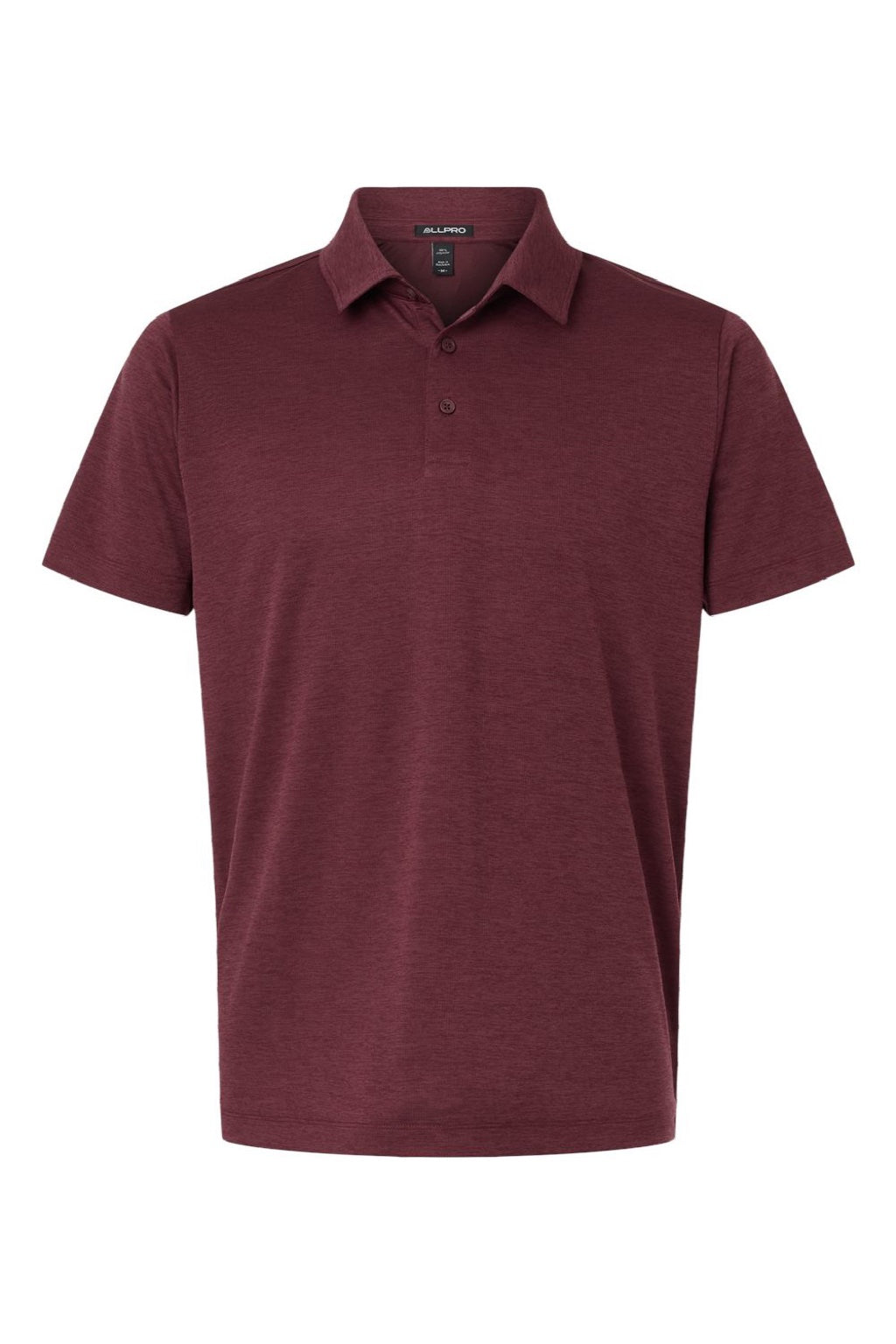 AllPro 4HM00 Mens Performance Melange Short Sleeve Polo Shirt Maroon Melange Flat Front