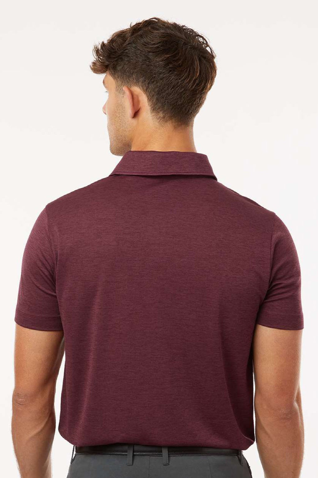AllPro 4HM00 Mens Performance Melange Short Sleeve Polo Shirt Maroon Melange Model Back