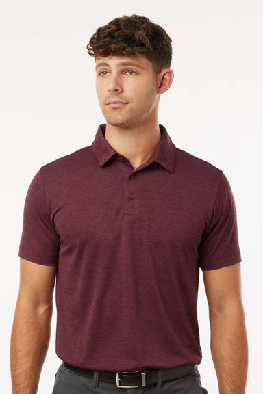 AllPro 4HM00 Mens Performance Melange Short Sleeve Polo Shirt Maroon Melange Model Front