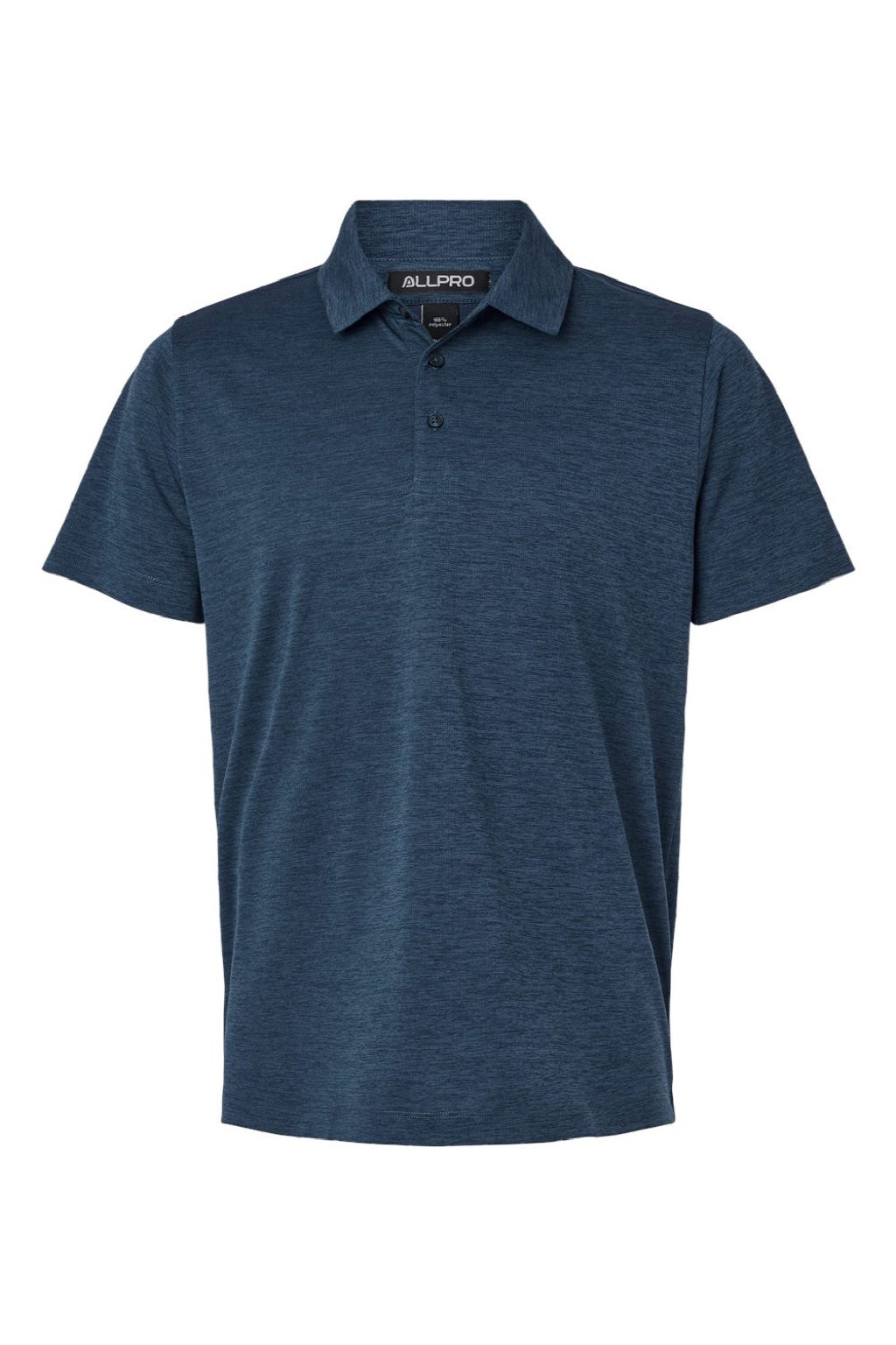 AllPro 4HM00 Mens Performance Melange Short Sleeve Polo Shirt Navy Blue Melange Flat Front
