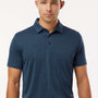 AllPro Mens Performance Melange Moisture Wicking Short Sleeve Polo Shirt - Navy Blue Melange - New