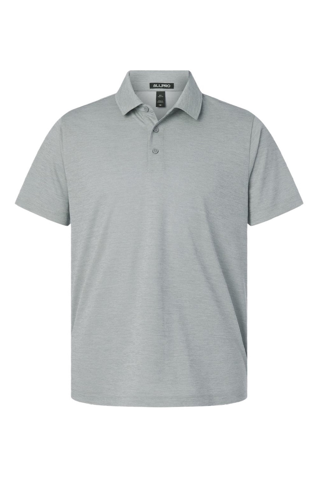 AllPro 4HM00 Mens Performance Melange Short Sleeve Polo Shirt Silver Grey Melange Flat Front