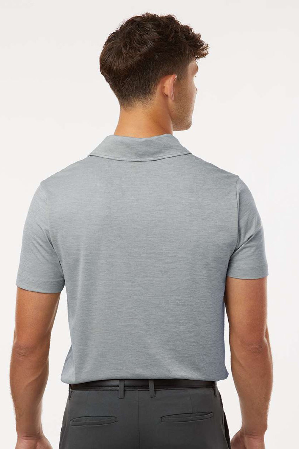 AllPro 4HM00 Mens Performance Melange Short Sleeve Polo Shirt Silver Grey Melange Model Back