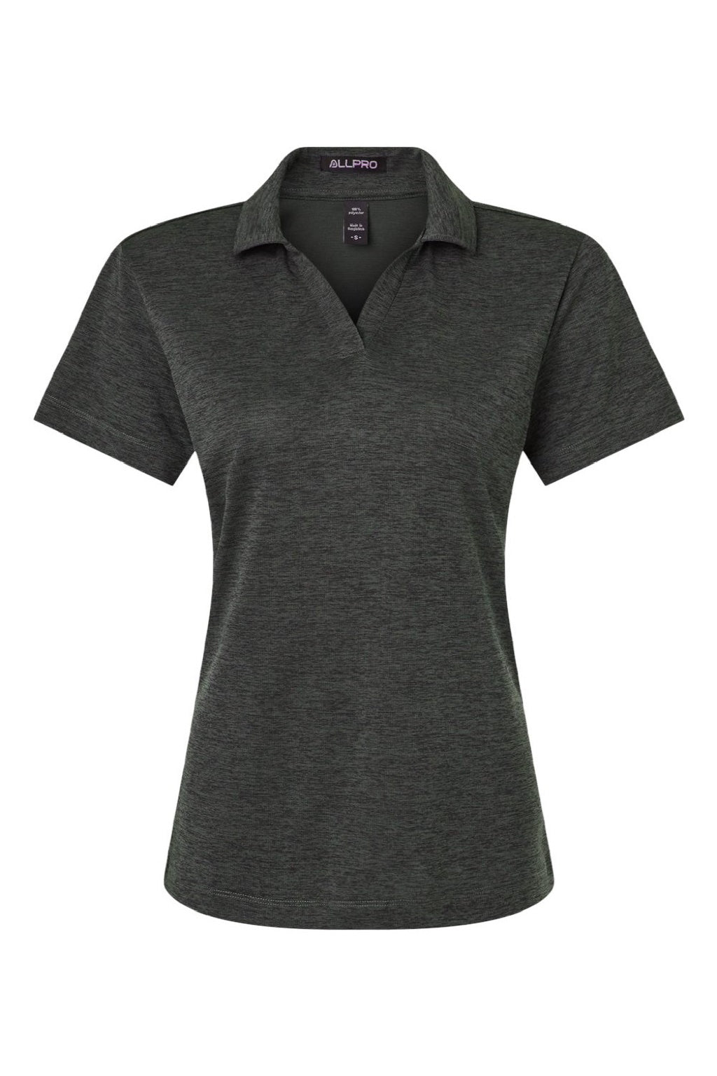 AllPro 4HM00L Womens Performance Melange Short Sleeve Polo Shirt Black Melange Flat Front