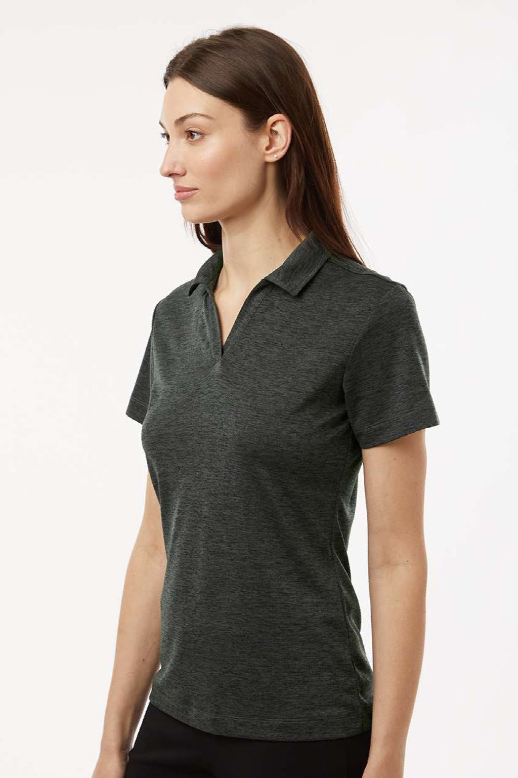AllPro 4HM00L Womens Performance Melange Short Sleeve Polo Shirt Black Melange Model Side