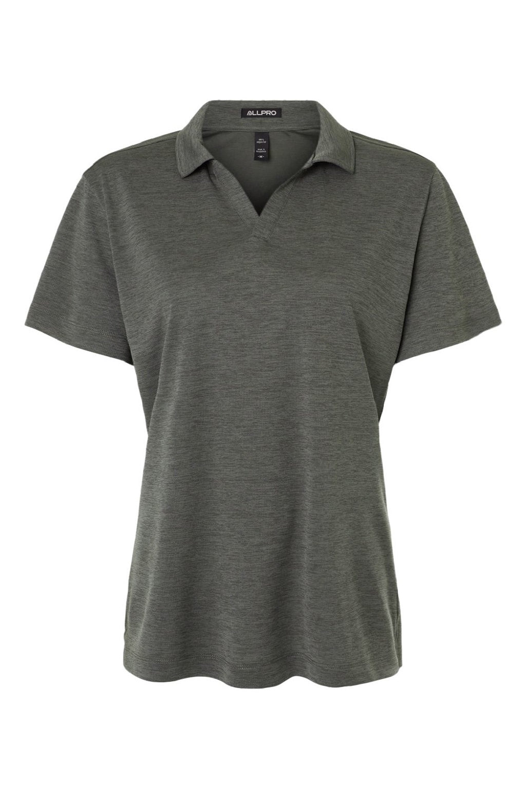 AllPro 4HM00L Womens Performance Melange Short Sleeve Polo Shirt Charcoal Grey Melange Flat Front