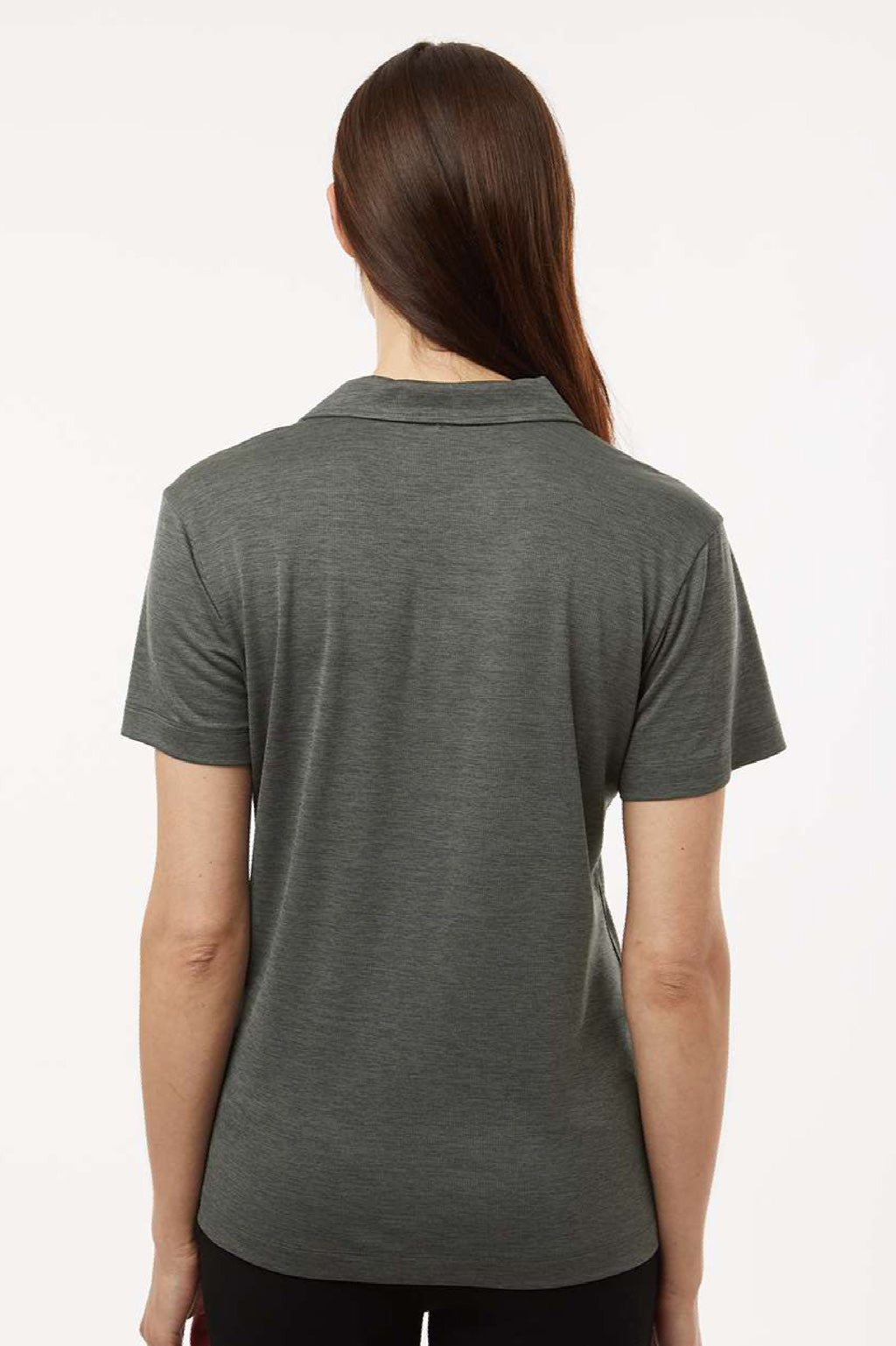 AllPro 4HM00L Womens Performance Melange Short Sleeve Polo Shirt Charcoal Grey Melange Model Back