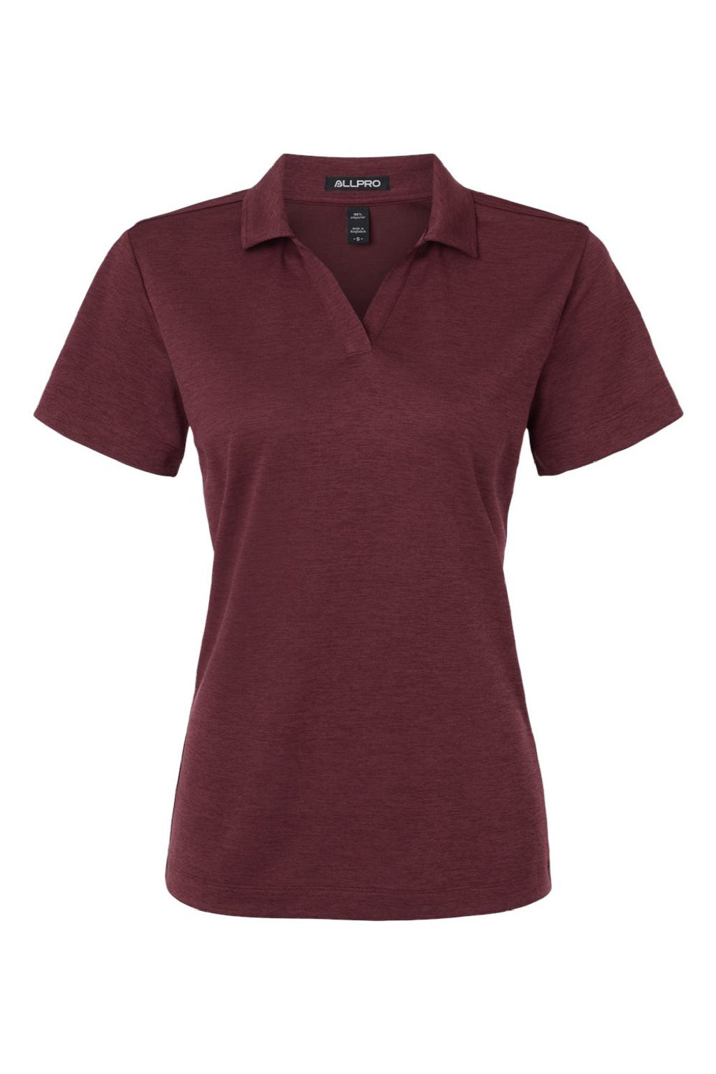 AllPro 4HM00L Womens Performance Melange Short Sleeve Polo Shirt Maroon Melange Flat Front
