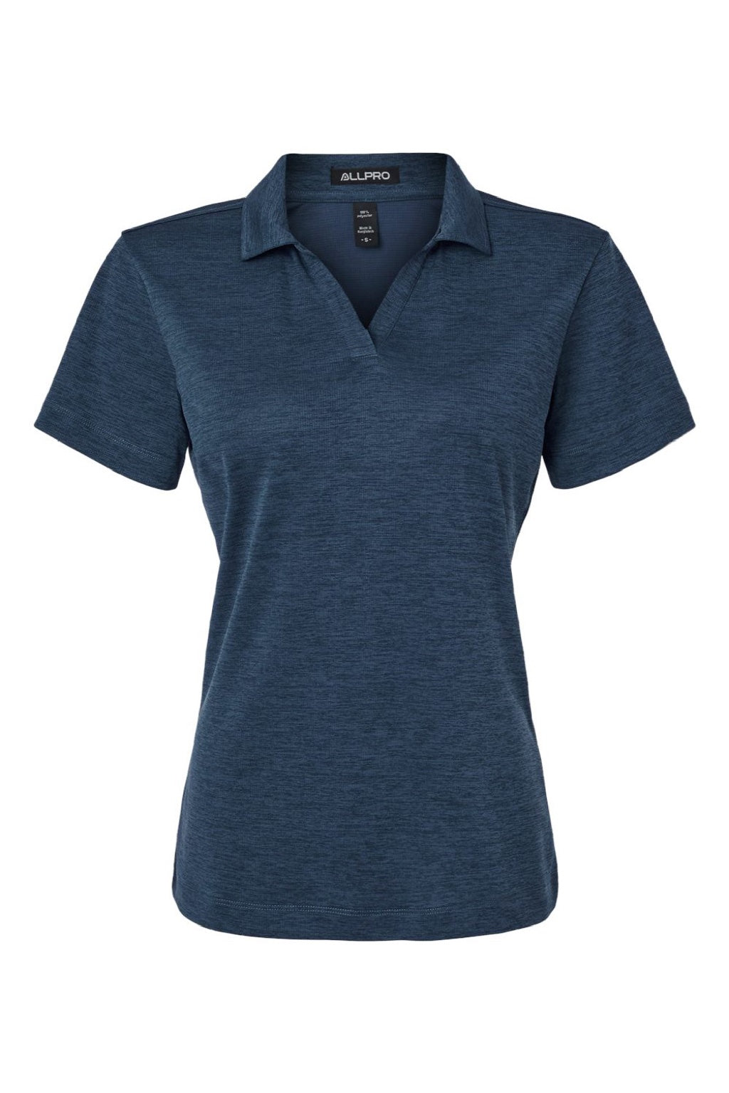 AllPro 4HM00L Womens Performance Melange Short Sleeve Polo Shirt Navy Blue Melange Flat Front