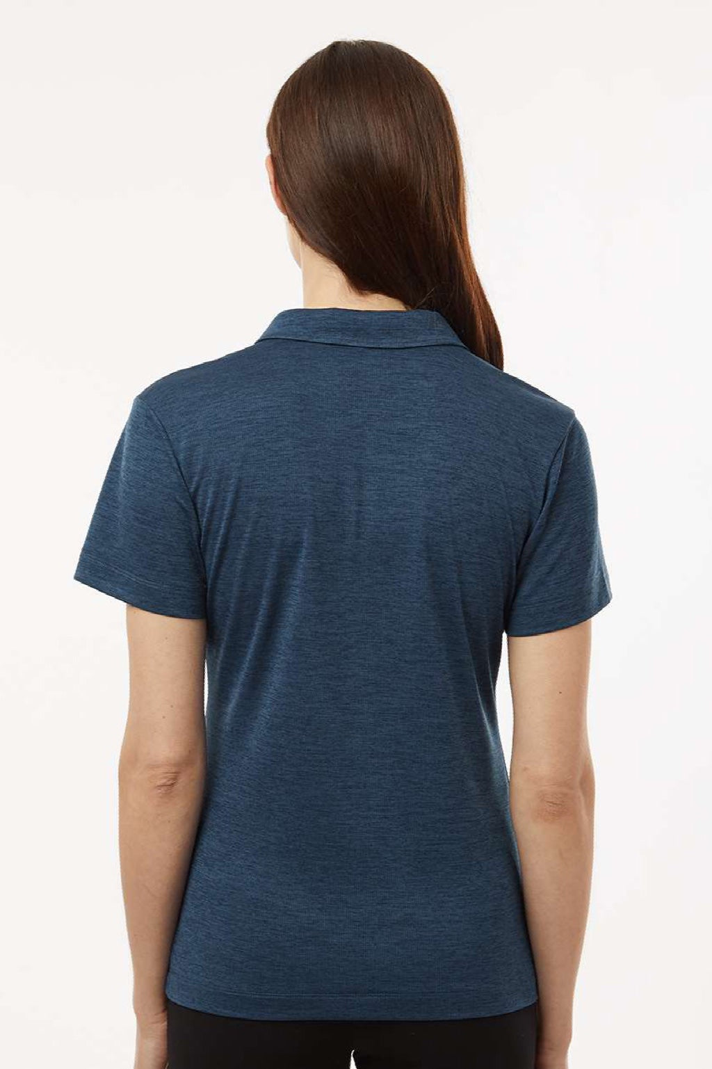 AllPro 4HM00L Womens Performance Melange Short Sleeve Polo Shirt Navy Blue Melange Model Back