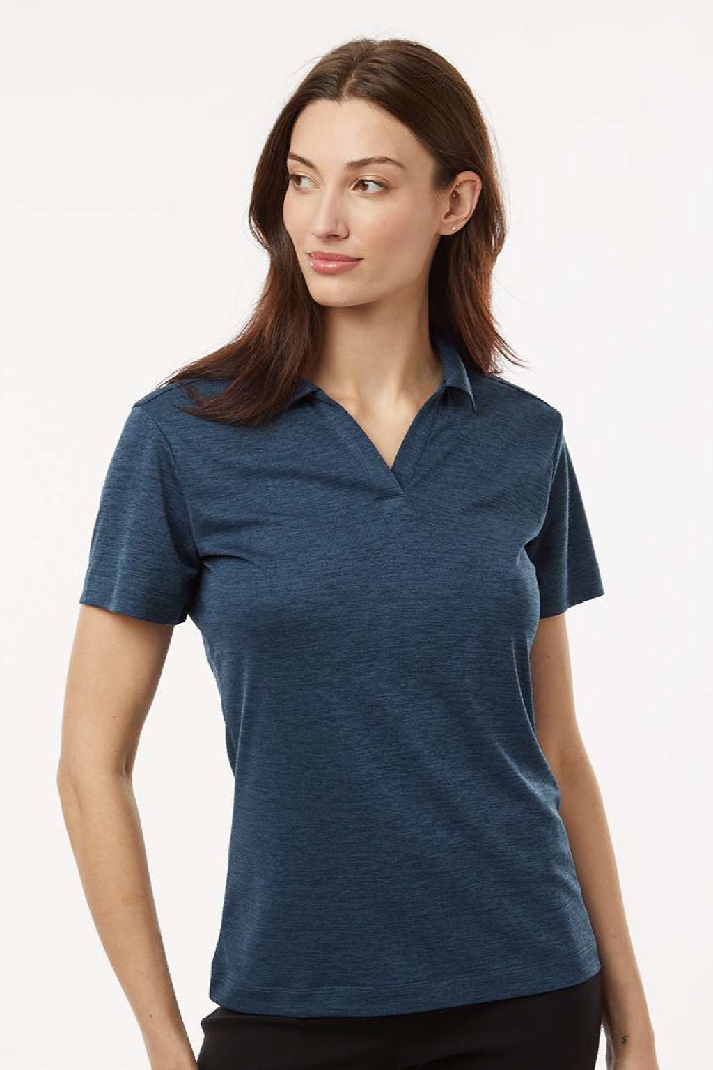 AllPro 4HM00L Womens Performance Melange Short Sleeve Polo Shirt Navy Blue Melange Model Front