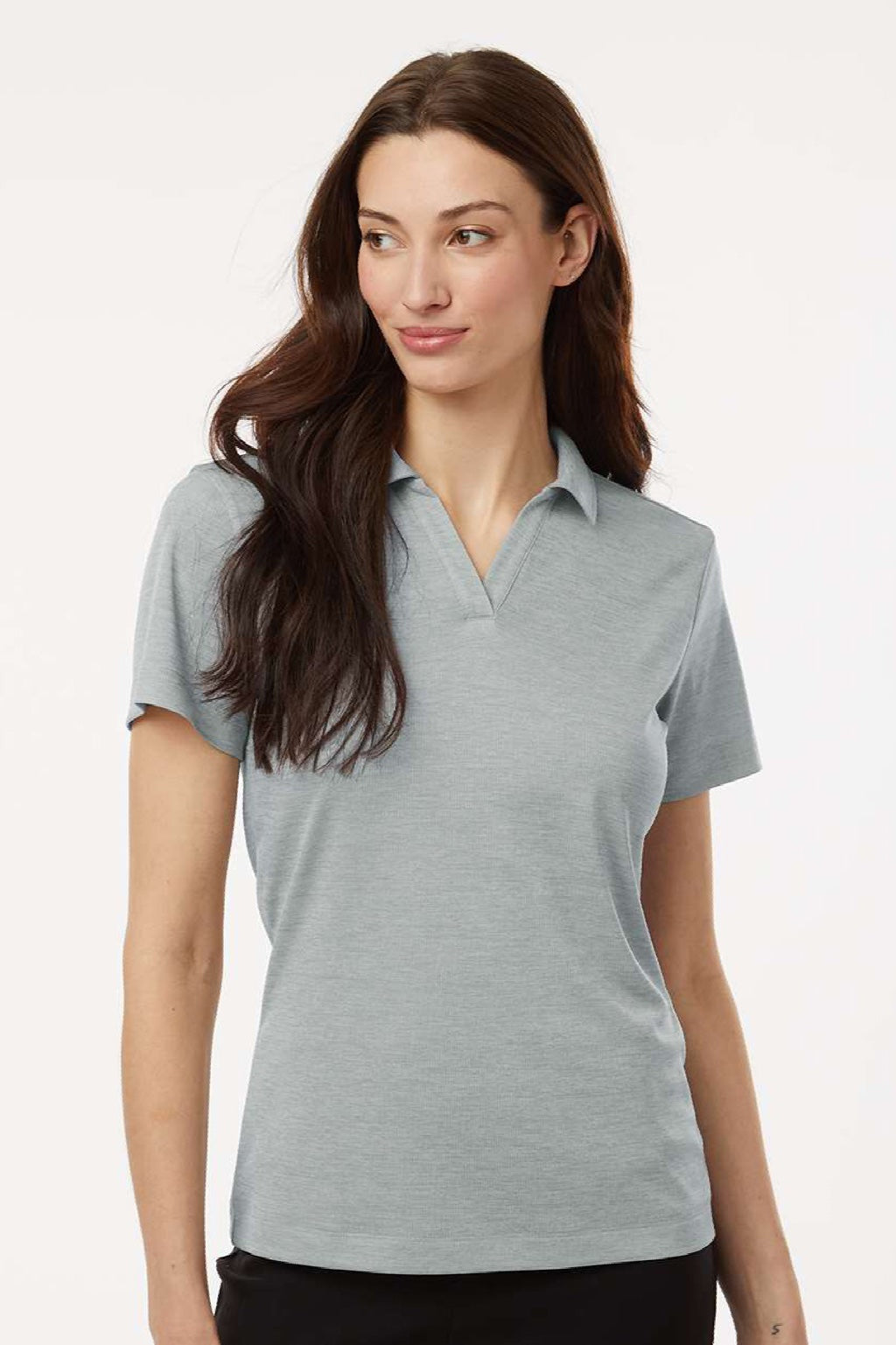 AllPro 4HM00L Womens Performance Melange Short Sleeve Polo Shirt Silver Grey Melange Model Front