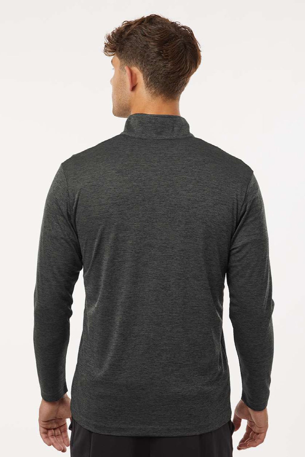 AllPro 4HM700 Mens Performance Melange 1/4 Zip Sweatshirt Black Melange Model Back