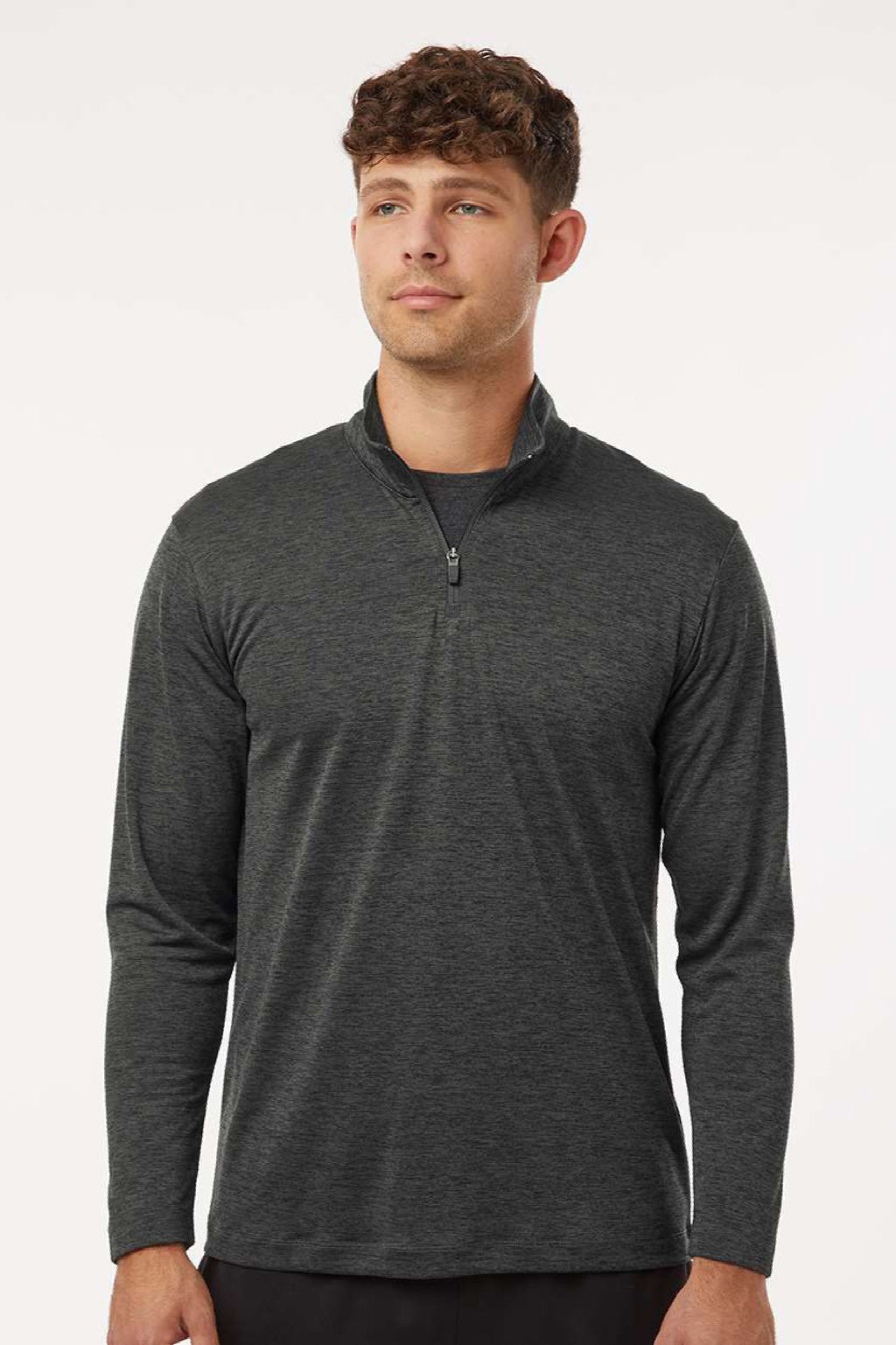 AllPro 4HM700 Mens Performance Melange 1/4 Zip Sweatshirt Black Melange Model Front