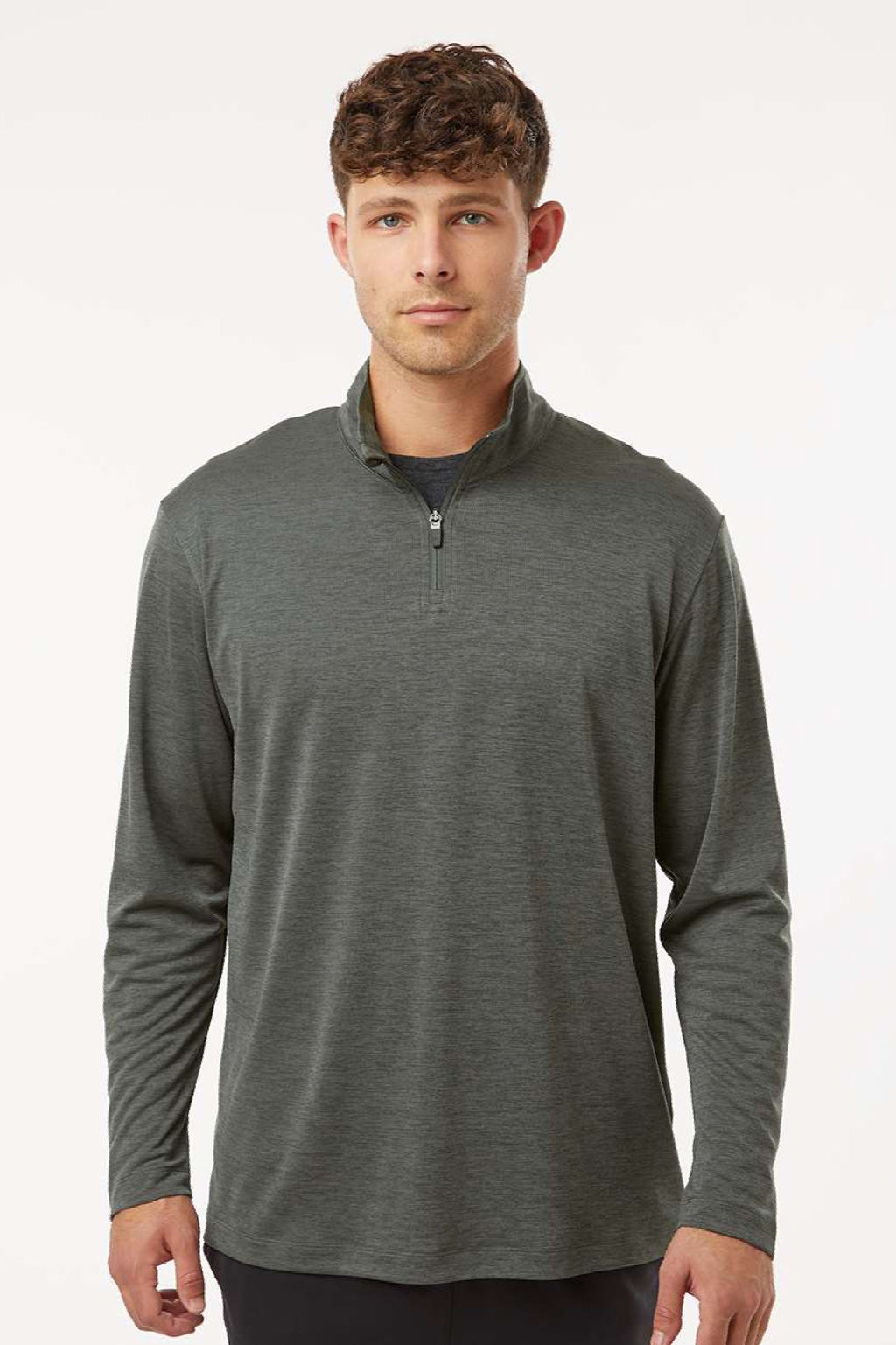 AllPro 4HM700 Mens Performance Melange 1/4 Zip Sweatshirt Charcoal Grey Melange Model Front