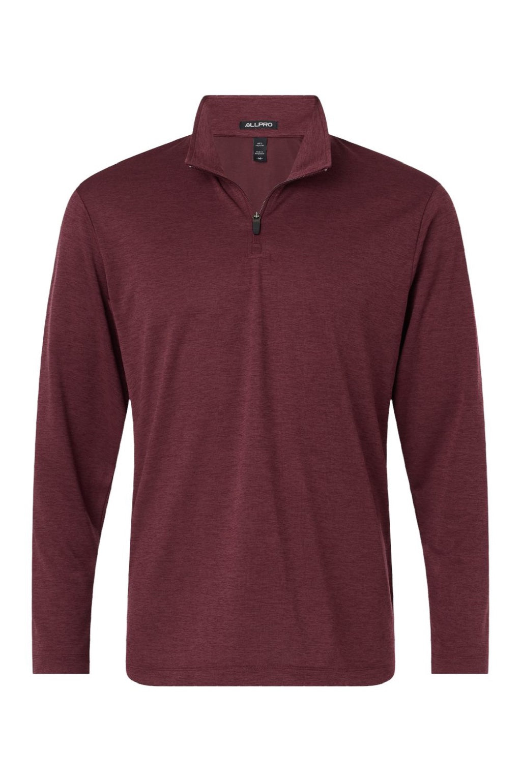 AllPro 4HM700 Mens Performance Melange 1/4 Zip Sweatshirt Maroon Melange Flat Front