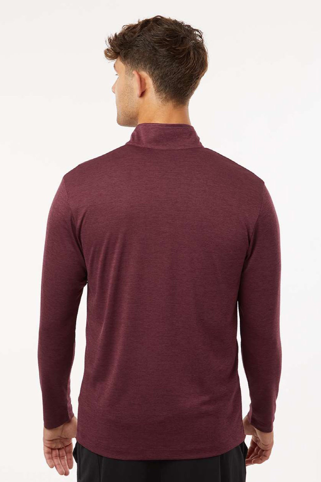 AllPro 4HM700 Mens Performance Melange 1/4 Zip Sweatshirt Maroon Melange Model Back