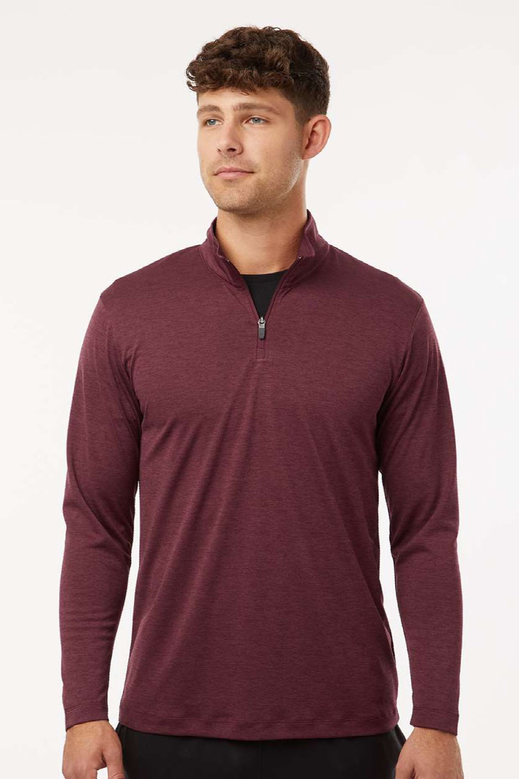 AllPro 4HM700 Mens Performance Melange 1/4 Zip Sweatshirt Maroon Melange Model Front