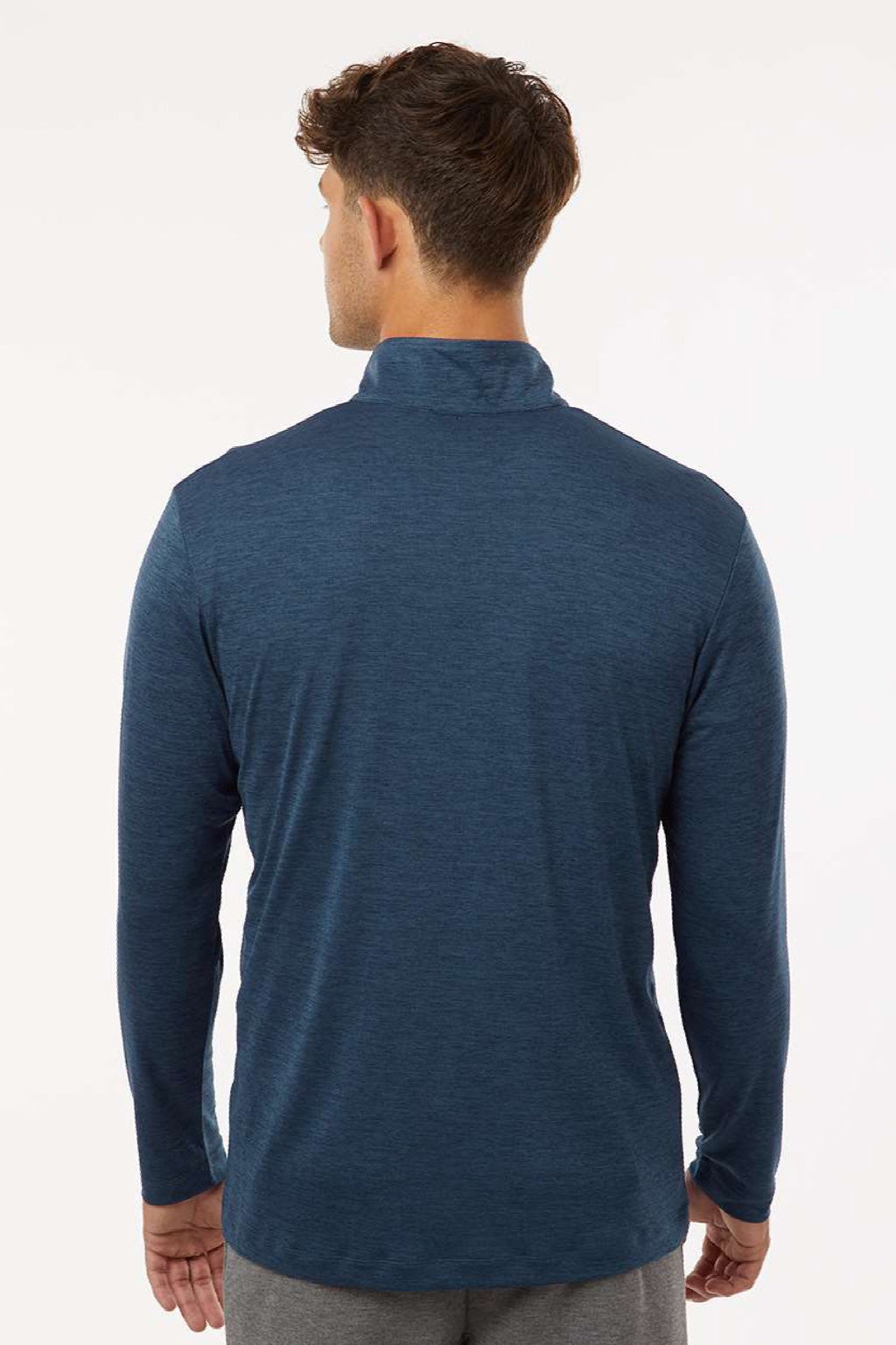 AllPro 4HM700 Mens Performance Melange 1/4 Zip Sweatshirt Navy Blue Melange Model Back