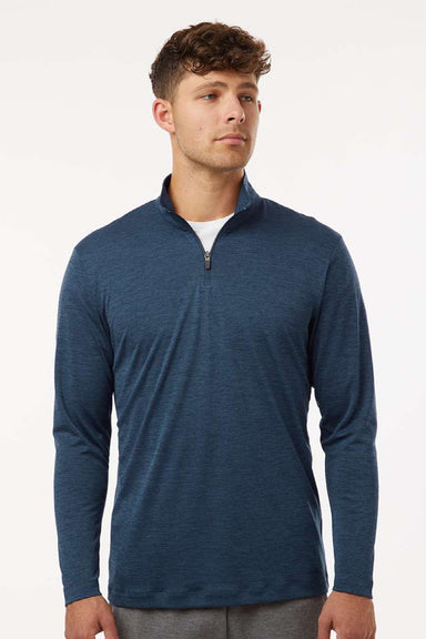 AllPro 4HM700 Mens Performance Melange 1/4 Zip Sweatshirt Navy Blue Melange Model Front