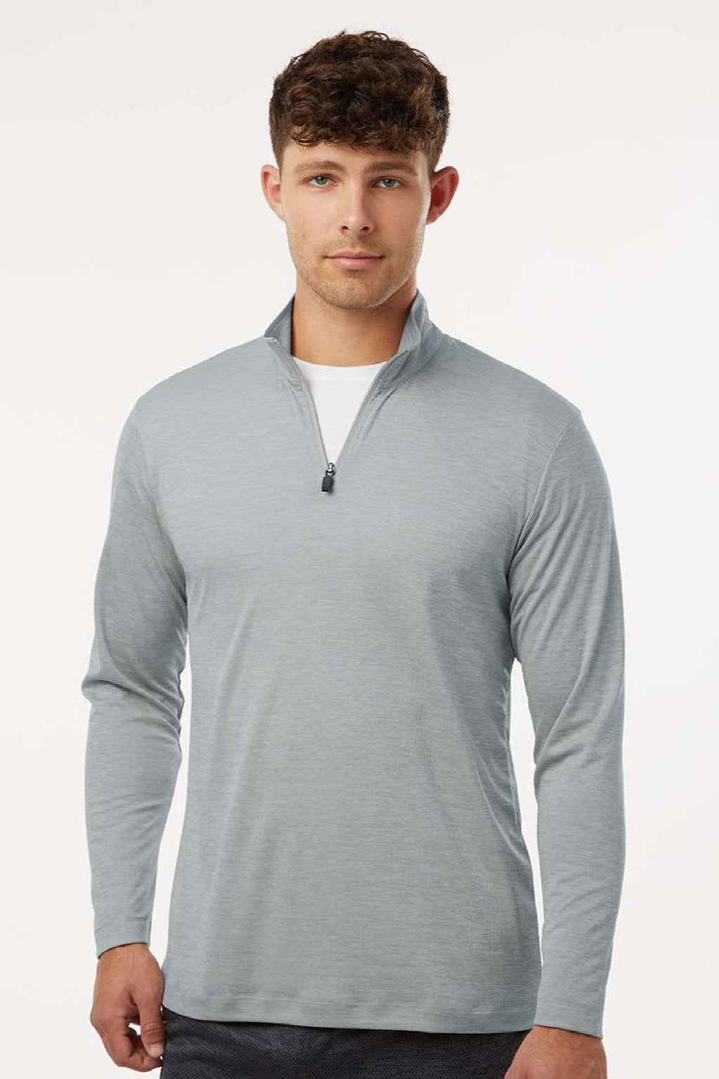 AllPro 4HM700 Mens Performance Melange 1/4 Zip Sweatshirt Silver Grey Melange Model Front