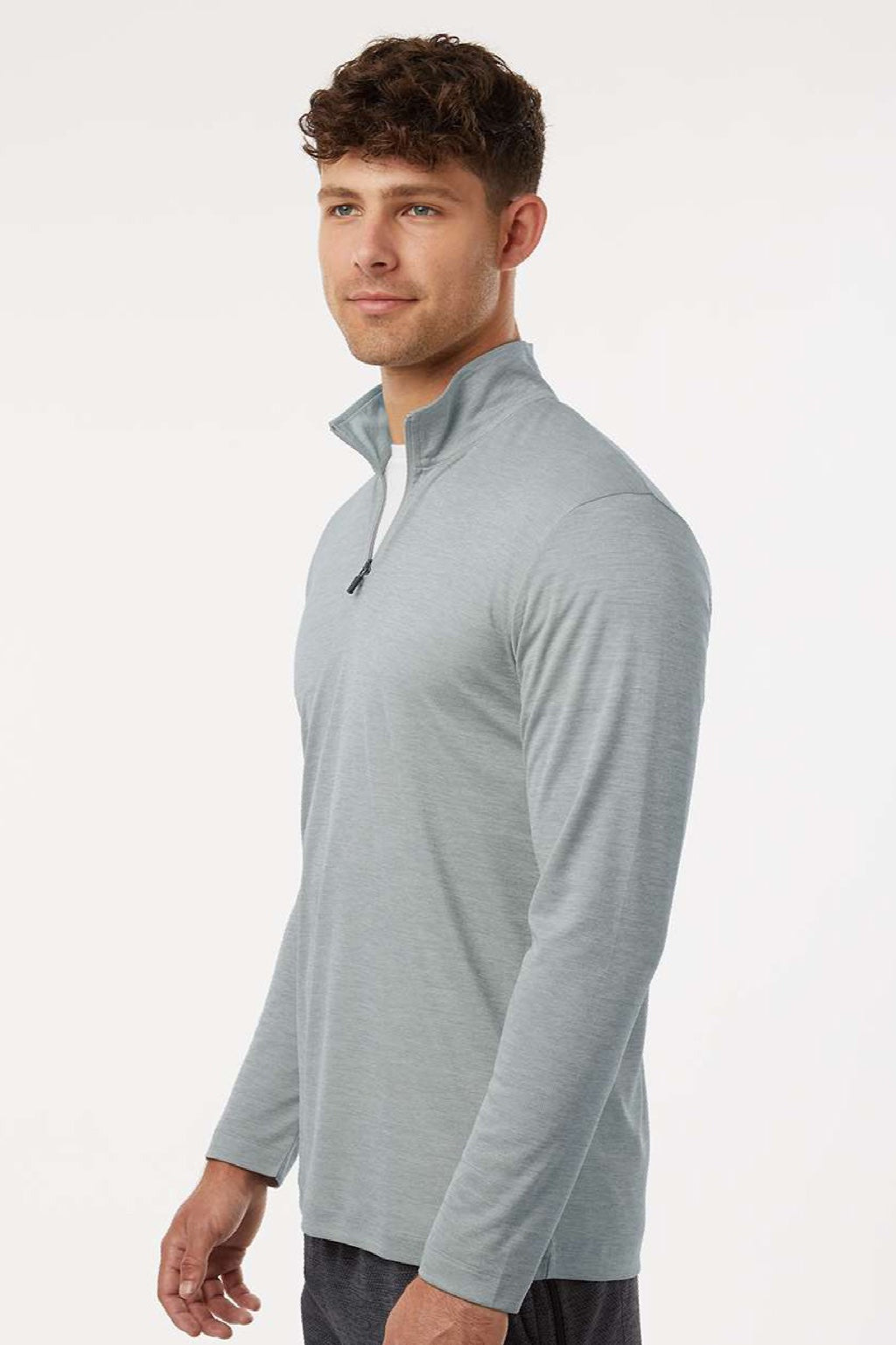 AllPro 4HM700 Mens Performance Melange 1/4 Zip Sweatshirt Silver Grey Melange Model Side