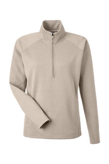 J America 8754 Womens Apex Fleece 1/4 Zip Sweatshirt w/ Pockets Mojave Brown Flat Front