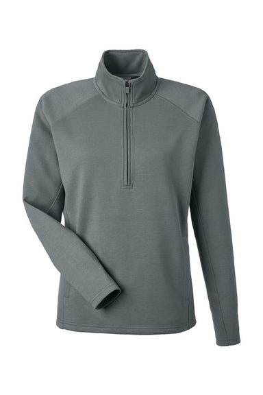J America 8754 Womens Apex Fleece 1/4 Zip Sweatshirt w/ Pockets Steel Grey Flat Front