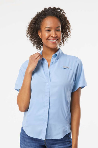 Columbia 212466 Womens PFG Tamiami II Short Sleeve Button Down Shirt Sail Blue Model Front