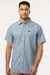 Columbia 199080 Mens Rapid Rivers Short Sleeve Button Down Shirt w/ Pocket Ripple Blue Model Front