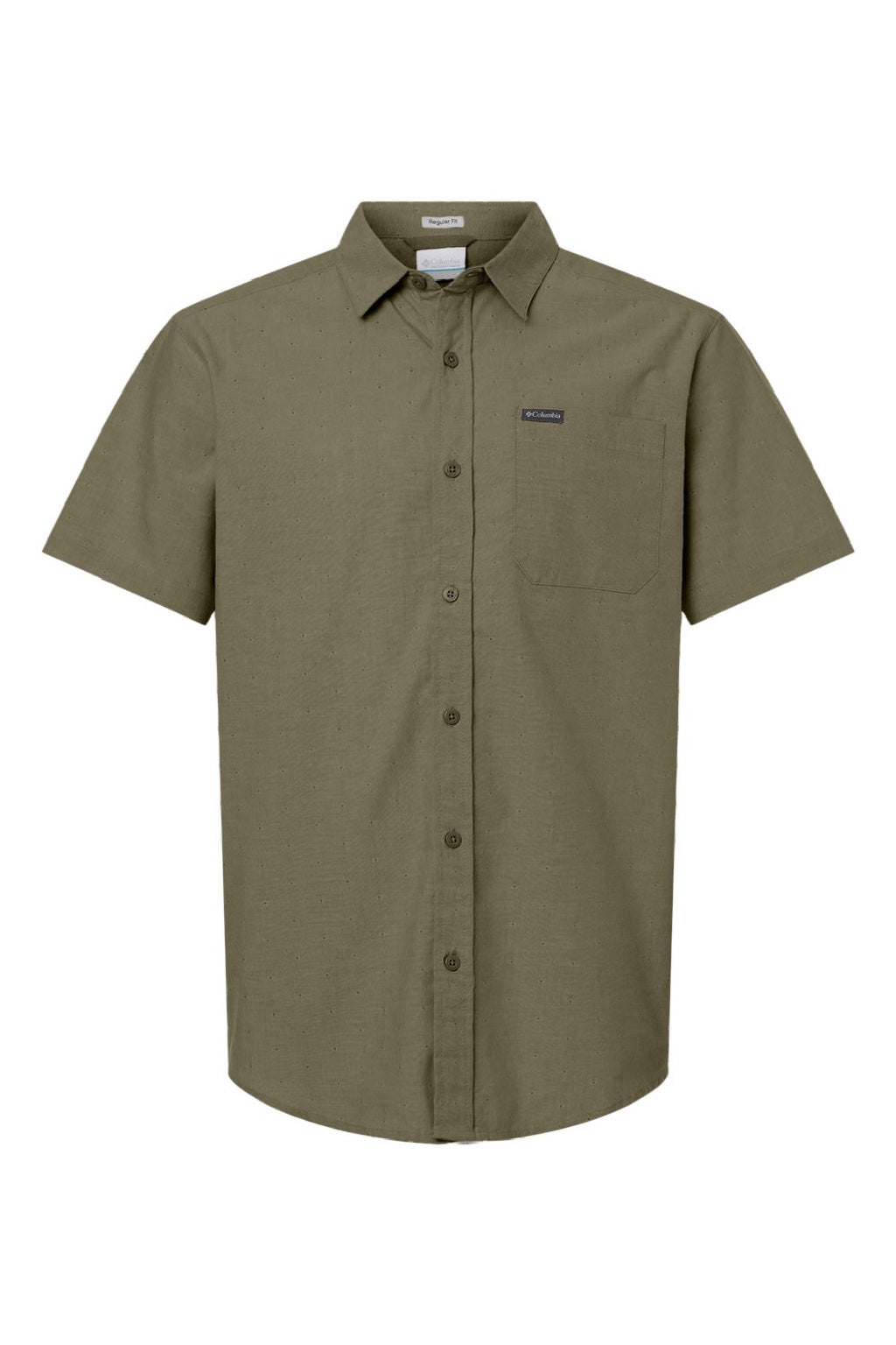 Columbia 199080 Mens Rapid Rivers Short Sleeve Button Down Shirt w/ Pocket Stone Green Flat Front