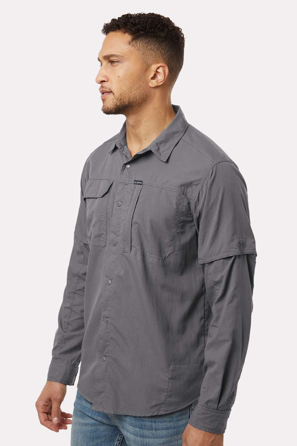 Columbia 212332 Mens Skien Valley Long Sleeve Button Down Shirt w/ Pocket City Grey Model Side