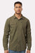 Columbia 212332 Mens Skien Valley Long Sleeve Button Down Shirt w/ Pocket Stone Green Model Front