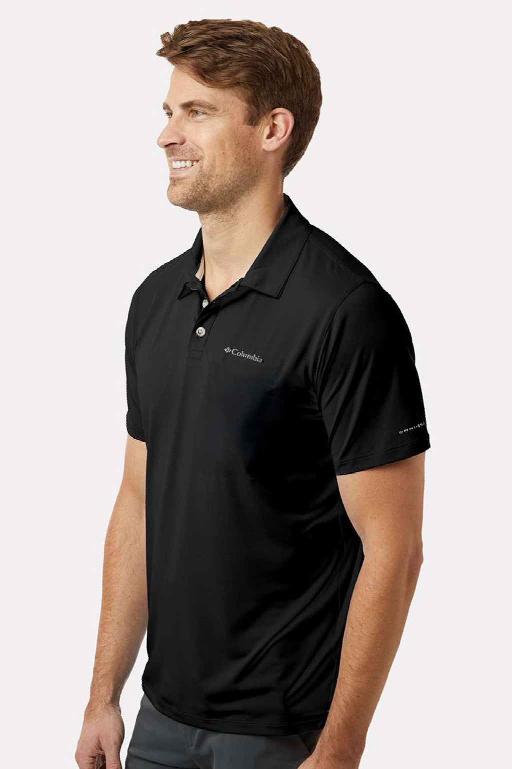 Columbia 211856 Mens Tech Trail Utility Short Sleeve Polo Shirt Black Model Side