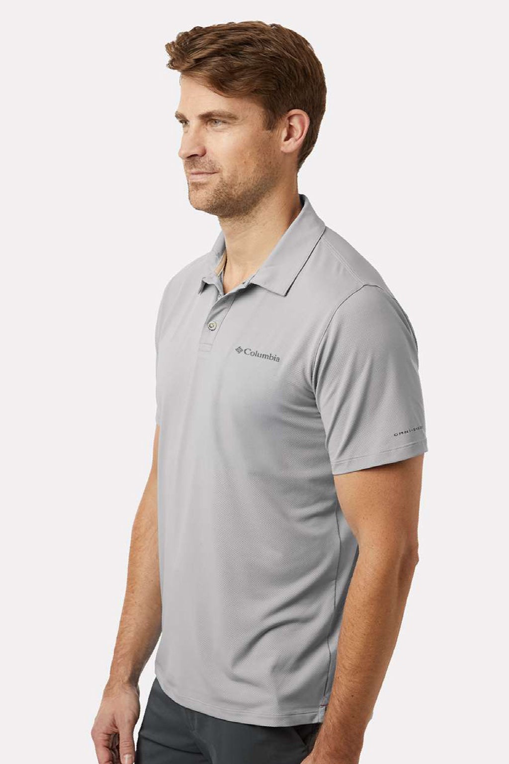 Columbia 211856 Mens Tech Trail Utility Short Sleeve Polo Shirt Columbia Grey Model Side