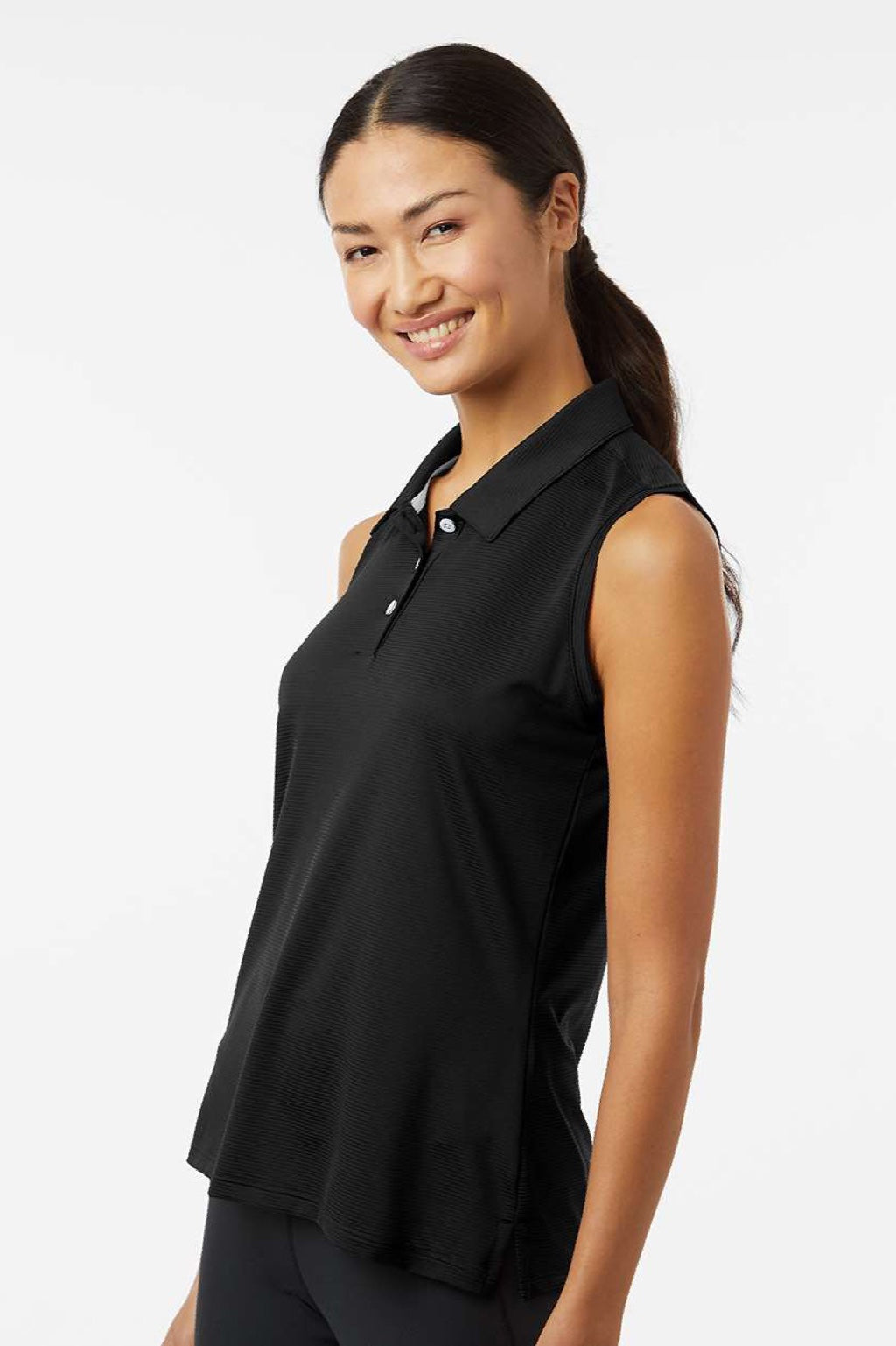 Adidas A1005 Womens Ottoman Sleeveless Polo Shirt Black Model Side