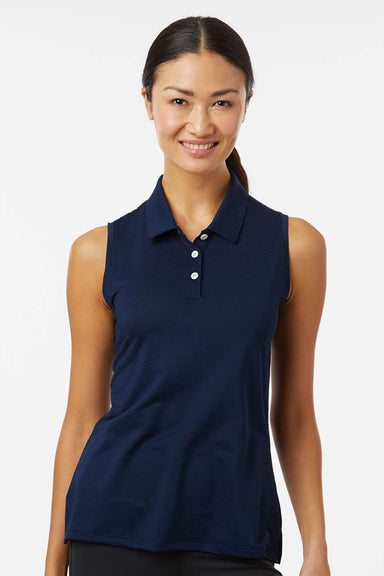 Adidas A1005 Womens Ottoman Sleeveless Polo Shirt Collegiate Navy Blue Model Front