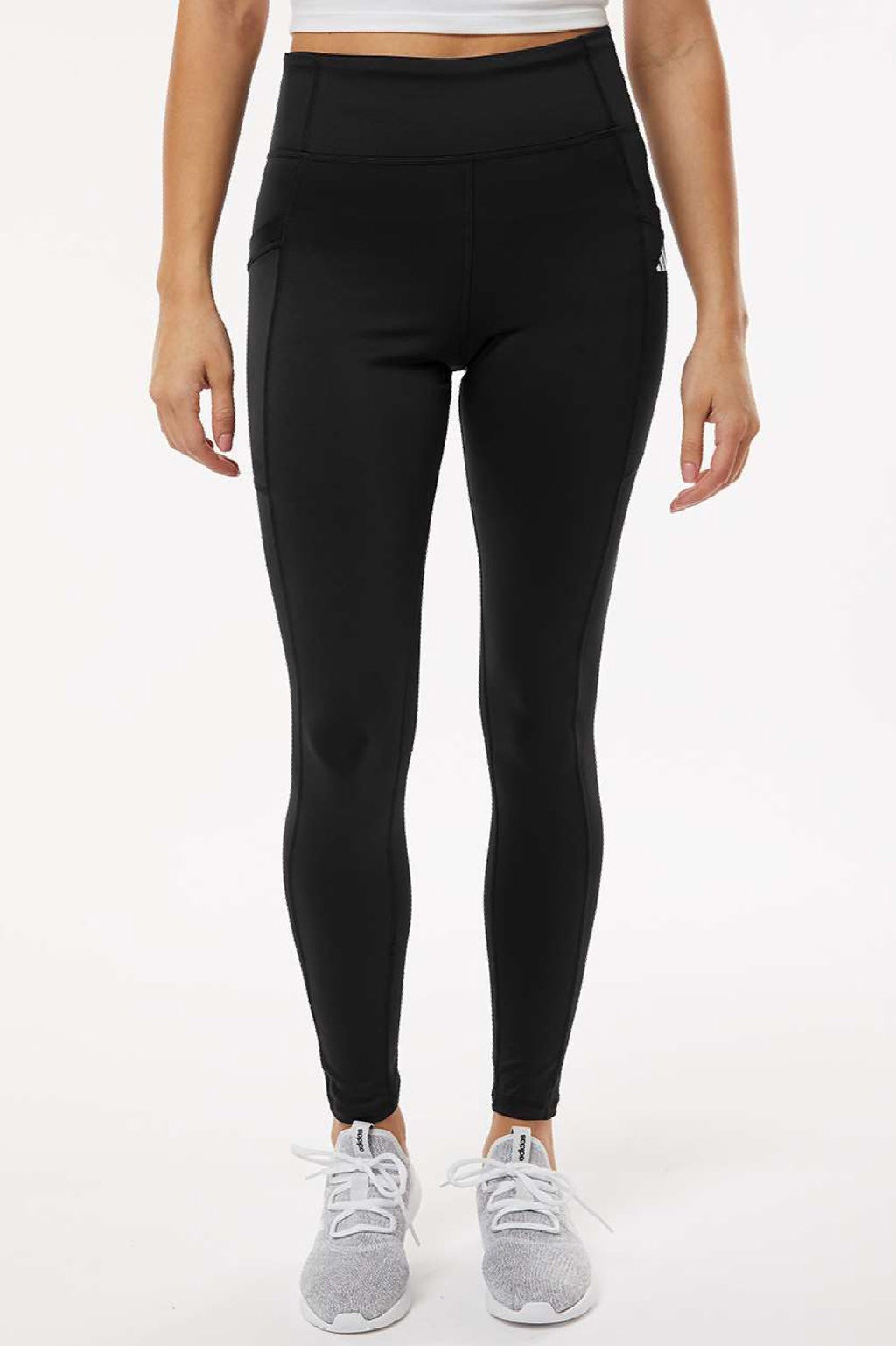 Adidas A1010 Womens Leggings w/ Pockets Black Model Front